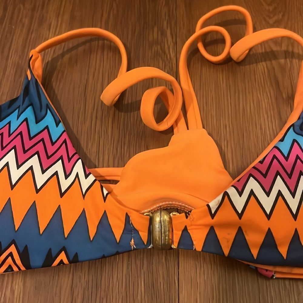 Orange Patterned Bikini - Size Small- Front Clasp… - image 3
